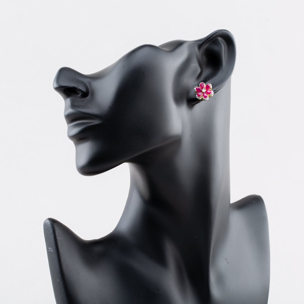 9ct Yellow Gold 3.00ct Lab Grown Ruby & 0.25ct Lab Grown Diamond Flower Stud Earrings LGE46343-RD