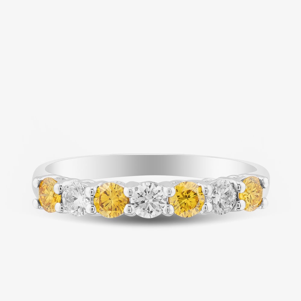 18ct White Gold 0.64ct Yellow & White Lab Grown Diamond Half Eternity Ring 06WQN-W001