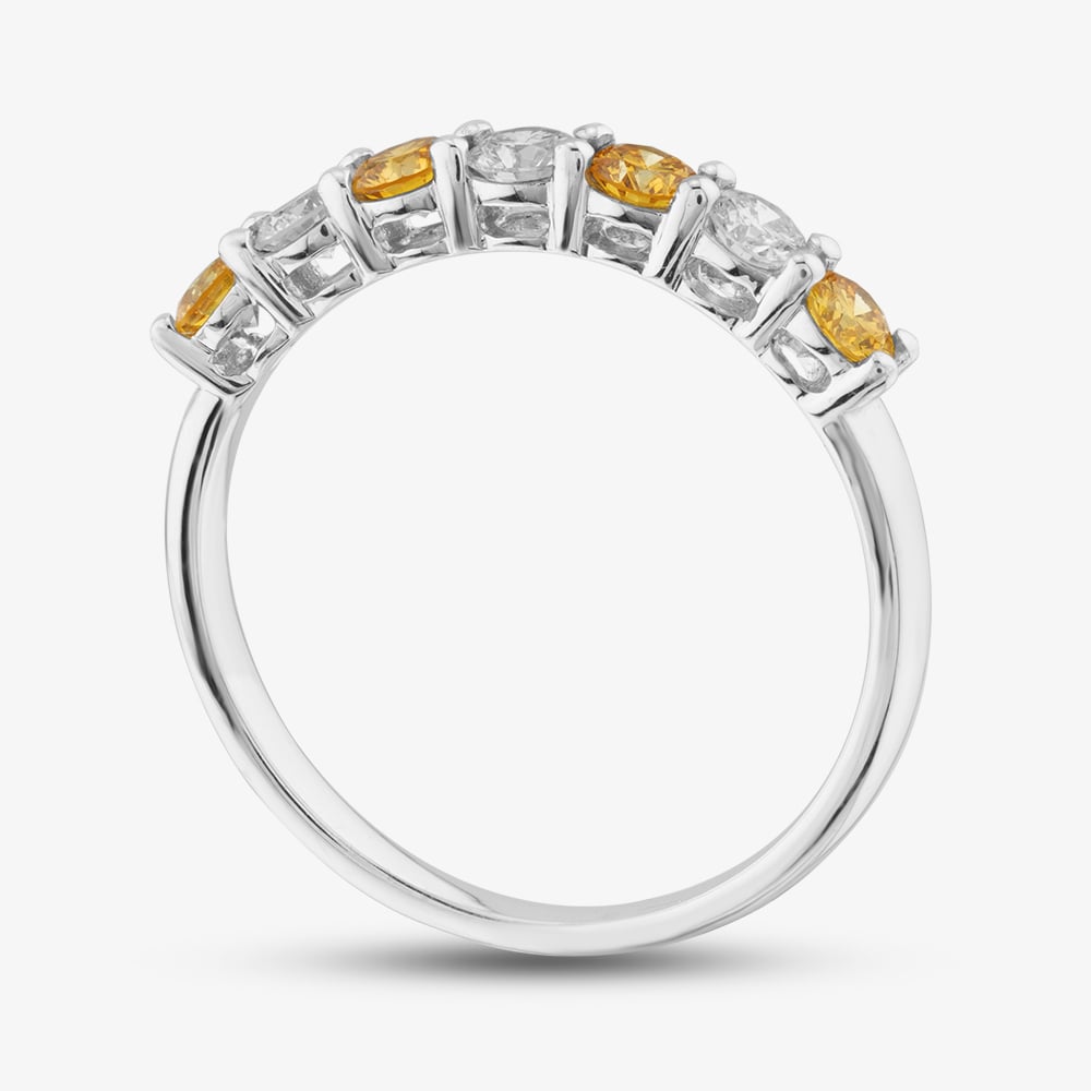 18ct White Gold 0.64ct Yellow & White Lab Grown Diamond Half Eternity Ring 06WQN-W001