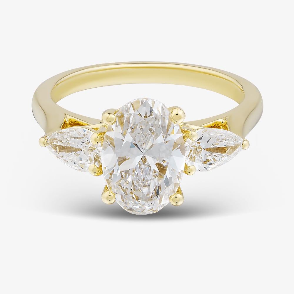 18ct Yellow Gold 2.58ct Certificated Oval Cut Lab Grown Diamond Three Stone Ring MISC 4