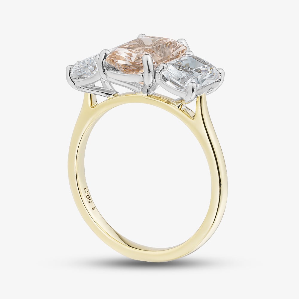18ct Yellow Gold 4.59ct Certificated Pink & White Radiant Cut Lab Grown Diamond Three Stone Ring U3800