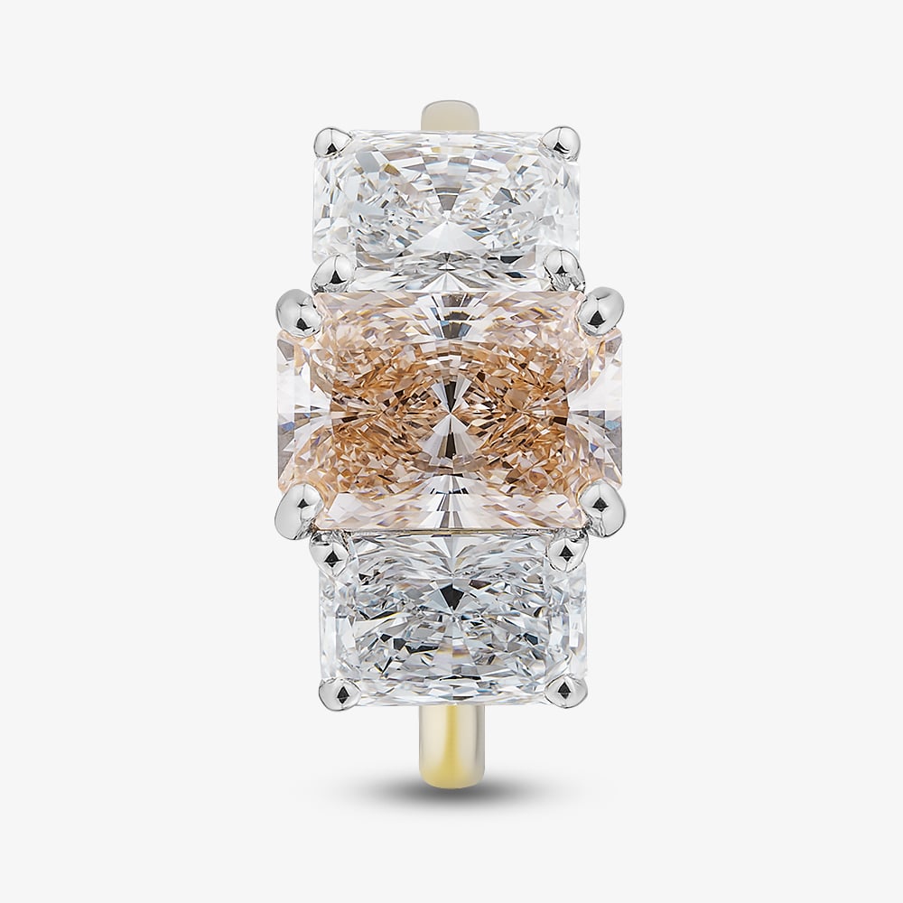 18ct Yellow Gold 4.59ct Certificated Pink & White Radiant Cut Lab Grown Diamond Three Stone Ring U3800