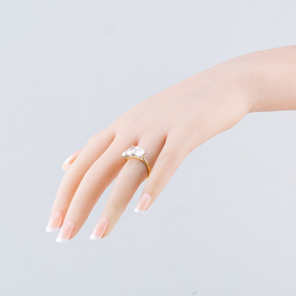 18ct Yellow Gold 4.59ct Certificated Pink & White Radiant Cut Lab Grown Diamond Three Stone Ring U3800