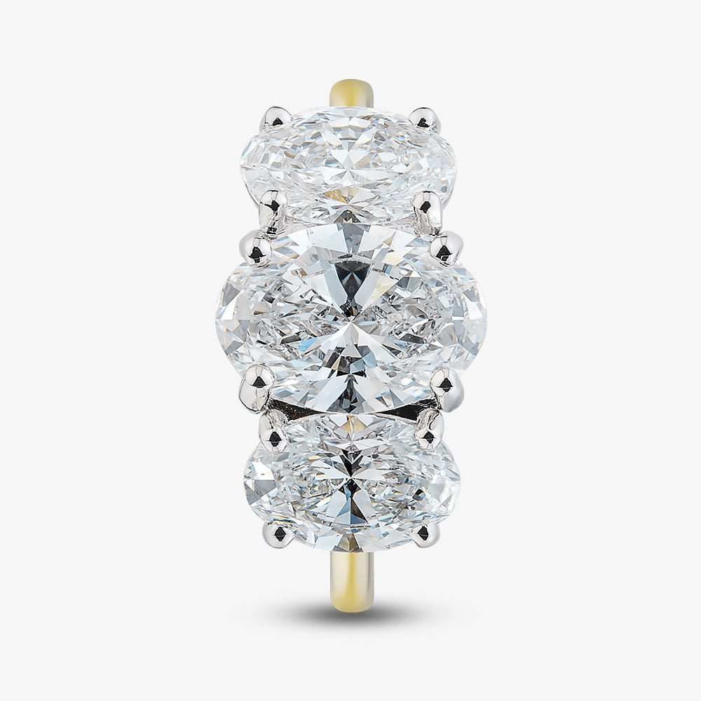 18ct Yellow Gold 5.02ct Certificated Radiant Cut Lab Grown Diamond Three Stone Ring U3808