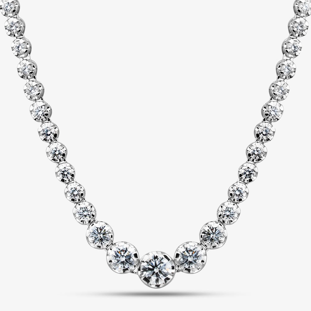 9ct White Gold 10.00ct Certificated Brilliant Cut Lab Grown Diamond Graduated Tennis Necklace LGN23469-1000SF