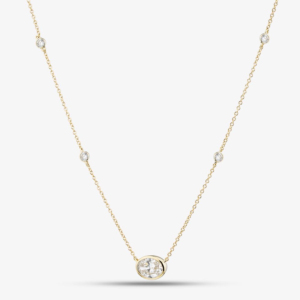 9c Yellow Gold 1.25ct Oval Cut Lab Grown Diamond Pendant Necklace
