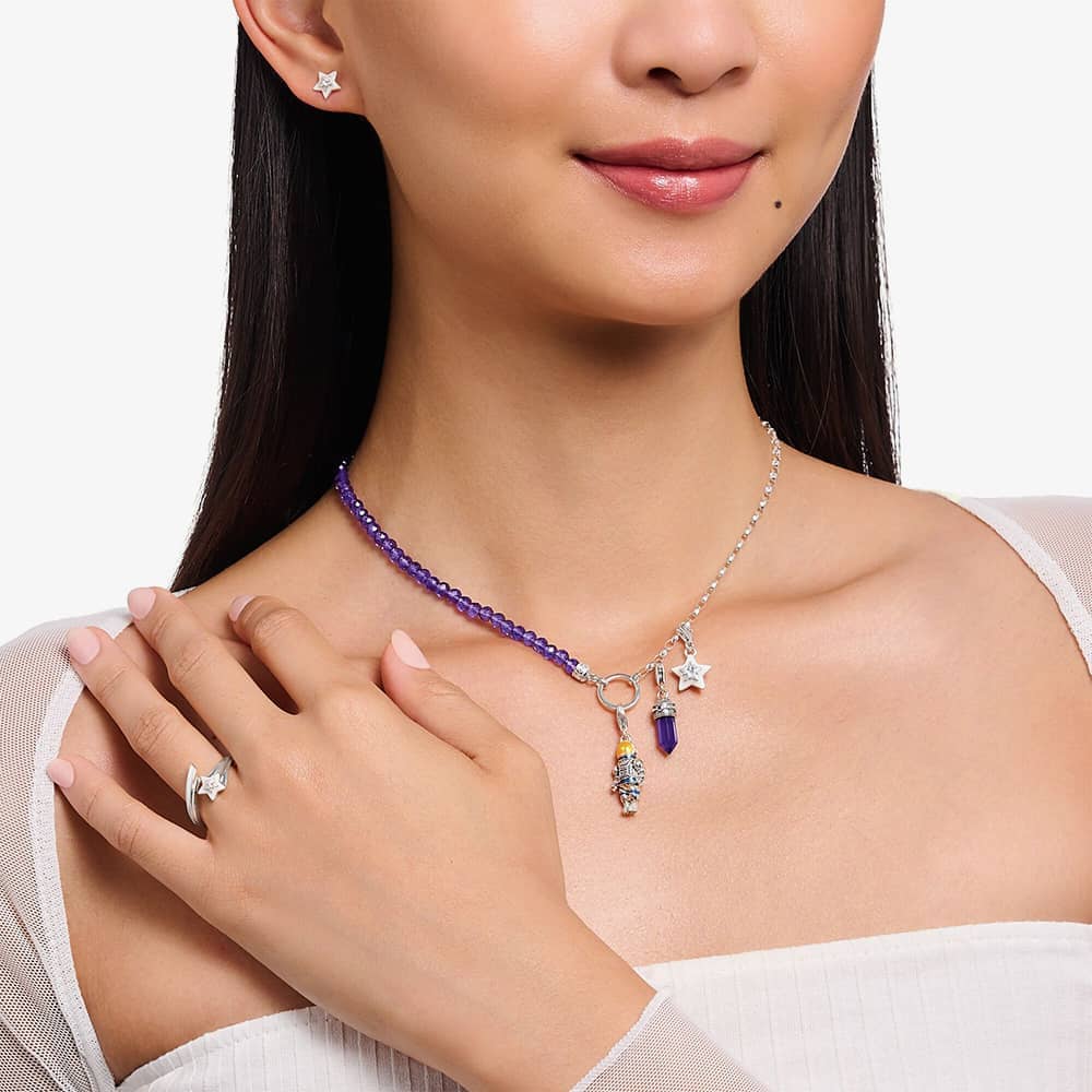 THOMAS SABO Silver Member Charm Violet Bead Necklace KE2190-007-13-L45V