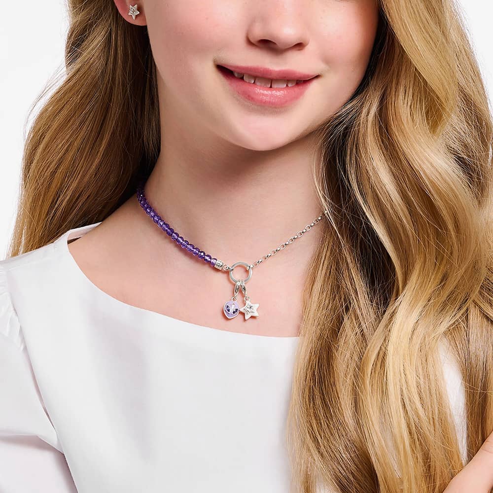 THOMAS SABO Silver Member Charm Violet Bead Necklace KE2190-007-13-L45V