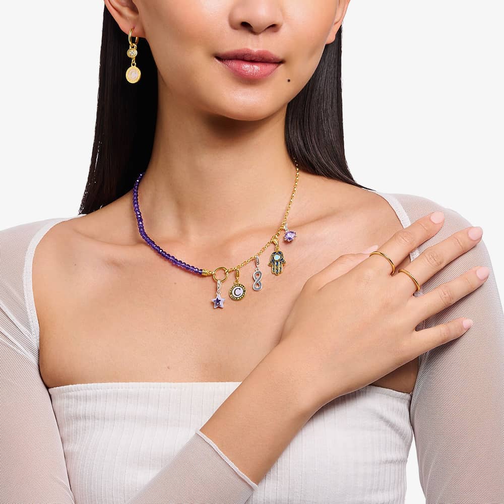 THOMAS SABO Gold Plated Member Charm Violet Bead Necklace KE2190-427-13-L45V