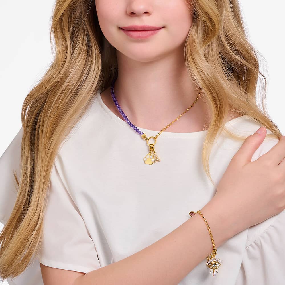 THOMAS SABO Gold Plated Member Charm Violet Bead Necklace KE2190-427-13-L45V