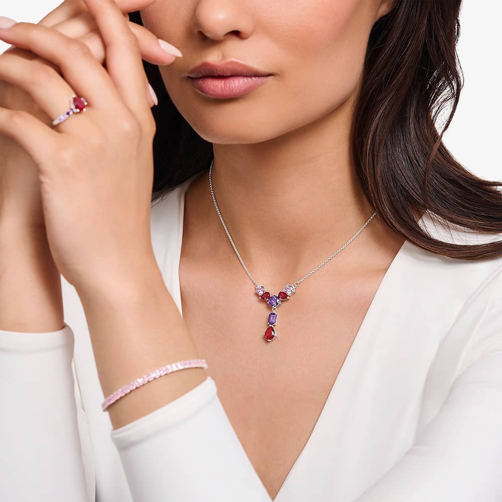 THOMAS SABO Silver Seven Multicoloured Cubic Zirconia Y-Shape Necklace KE2195-477-7-L45V
