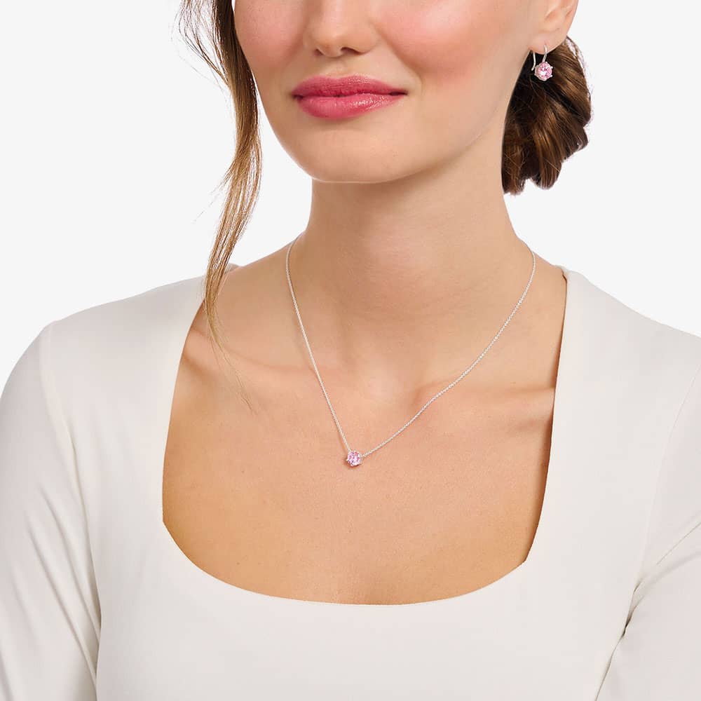 THOMAS SABO Silver With Pink Cubic Zirconia Necklace KE2210-051-9-L45V