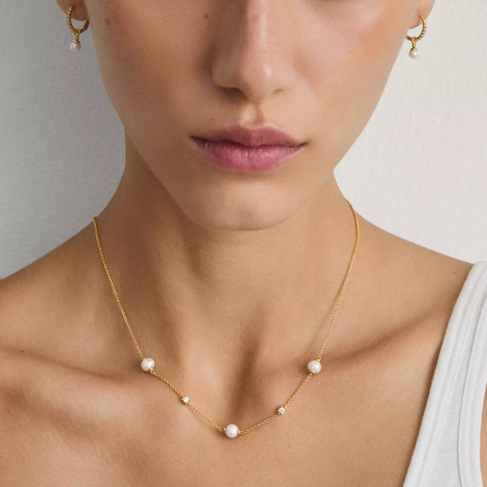 THOMAS SABO Classics 18ct Yellow Gold Plated Freshwater Pearls Necklace KE2120-M01-14-L45V