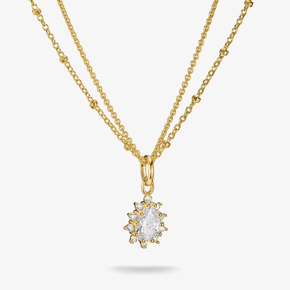 THOMAS SABO Classics 18ct Yellow Gold Plated Cubic Zirconia Double Chain Pendant KE2294-M01-14-L45V