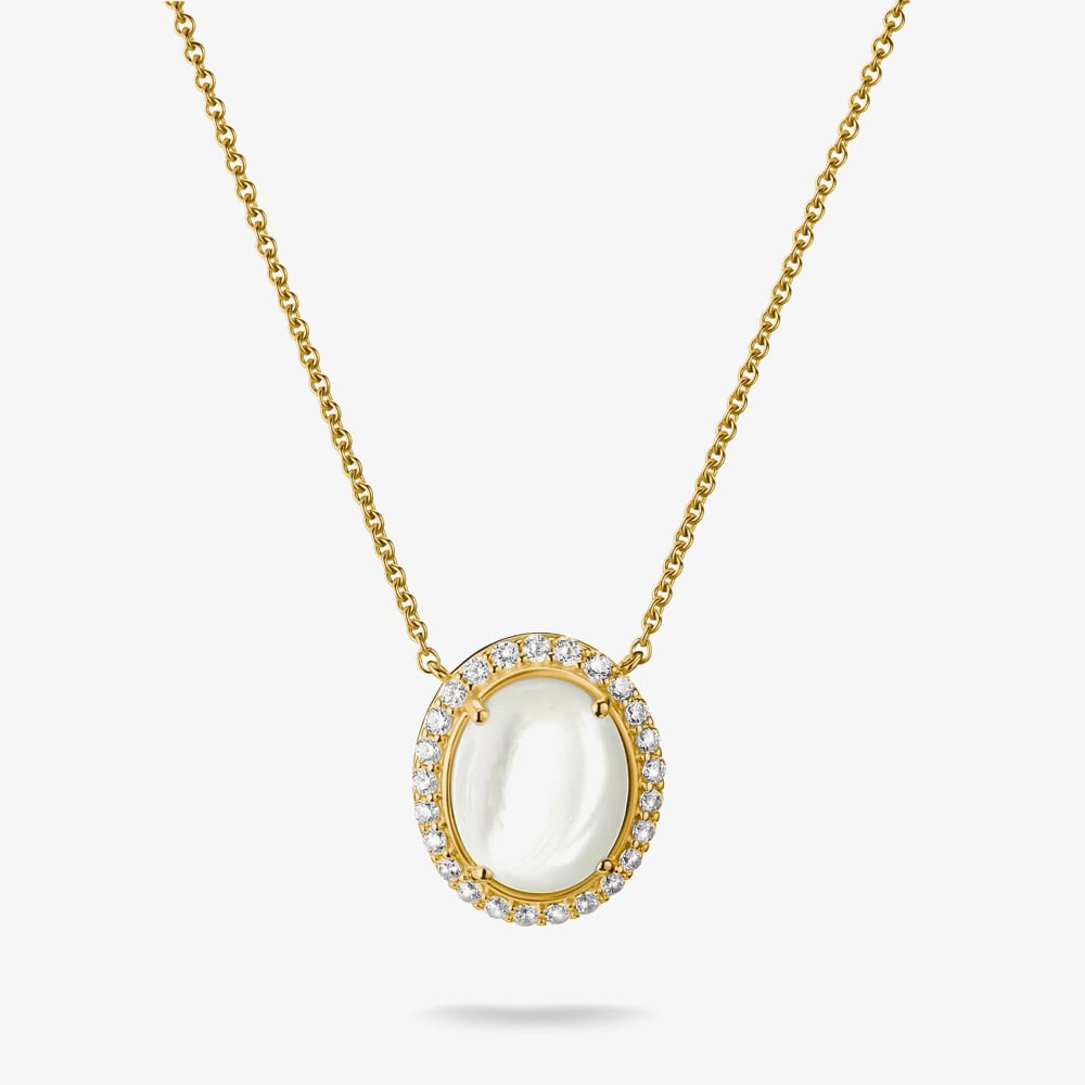 THOMAS SABO Fluid Elegance 18ct Yellow Gold Plated Mother of Pearl & Cubic Zirconia Oval Pendant KE2379-M01-14-L50V