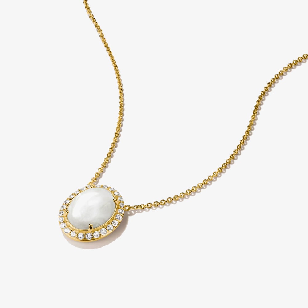 THOMAS SABO Fluid Elegance 18ct Yellow Gold Plated Mother of Pearl & Cubic Zirconia Oval Pendant KE2379-M01-14-L50V