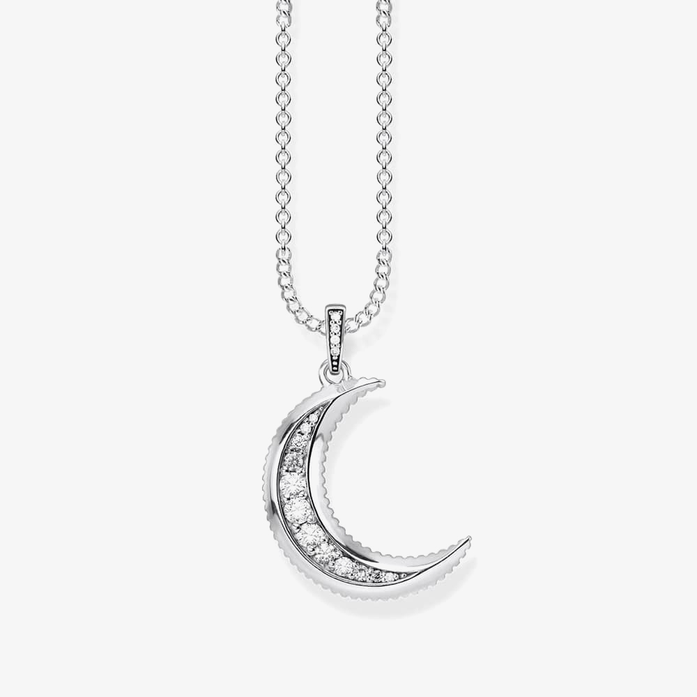 Product photograph of Thomas Sabo Sterling Silver Cubic Zirconia Royalty Moon Pendant Necklace Ke1826-643-14-l45v from The Jewel Hut