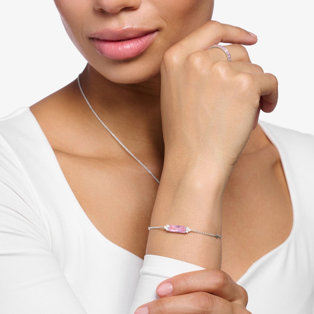 THOMAS SABO Heritage Silver & Pink Octagon Cubic Zirconia Bracelet A2018-051-9-L19V