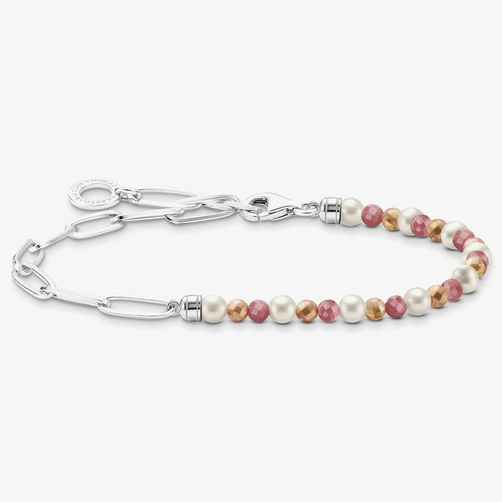 Product photograph of Thomas Sabo Silver Link Freshwater Pearl Amp Jasper Beaded Charm Bracelet A2099-350-7-l17 from The Jewel Hut