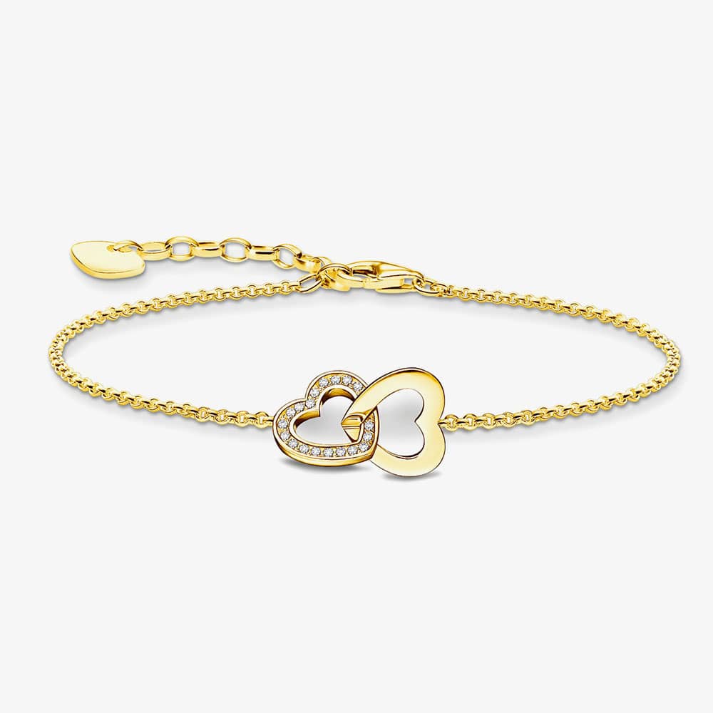 Product photograph of Thomas Sabo Gold Plated Intertwined Heart Bracelet A2163-414-14-l19v from The Jewel Hut