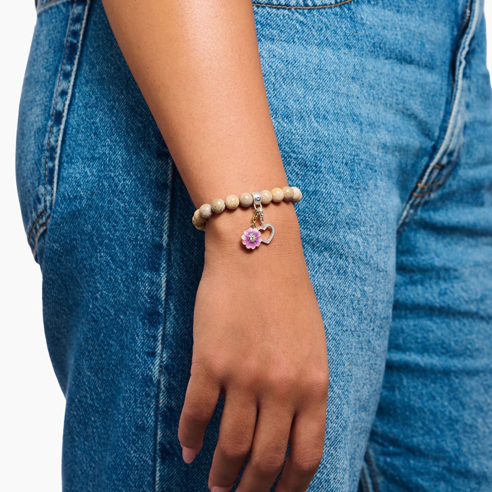 THOMAS SABO Ladies Silver Daisy Jasper Bead Bracelet X0293-014-16