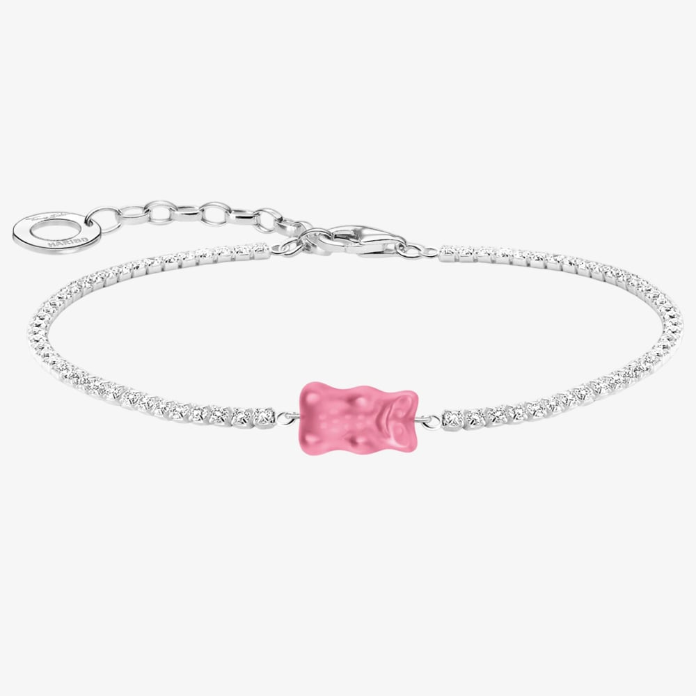 Product photograph of Thomas Sabo Ladies Silver Pink Haribo Bear Bracelet A2187-052-9-l19v from The Jewel Hut