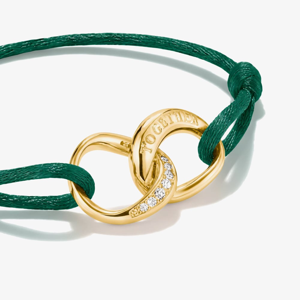THOMAS SABO Together Green Textile Cubic Zirconia Intertwined Bracelet A2236-M03-6