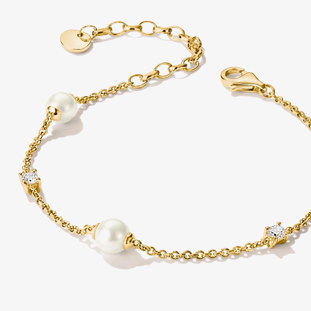 THOMAS SABO Classics 18ct Yellow Gold Plated Freshwater Pearl Bracelet A2038-M01-14