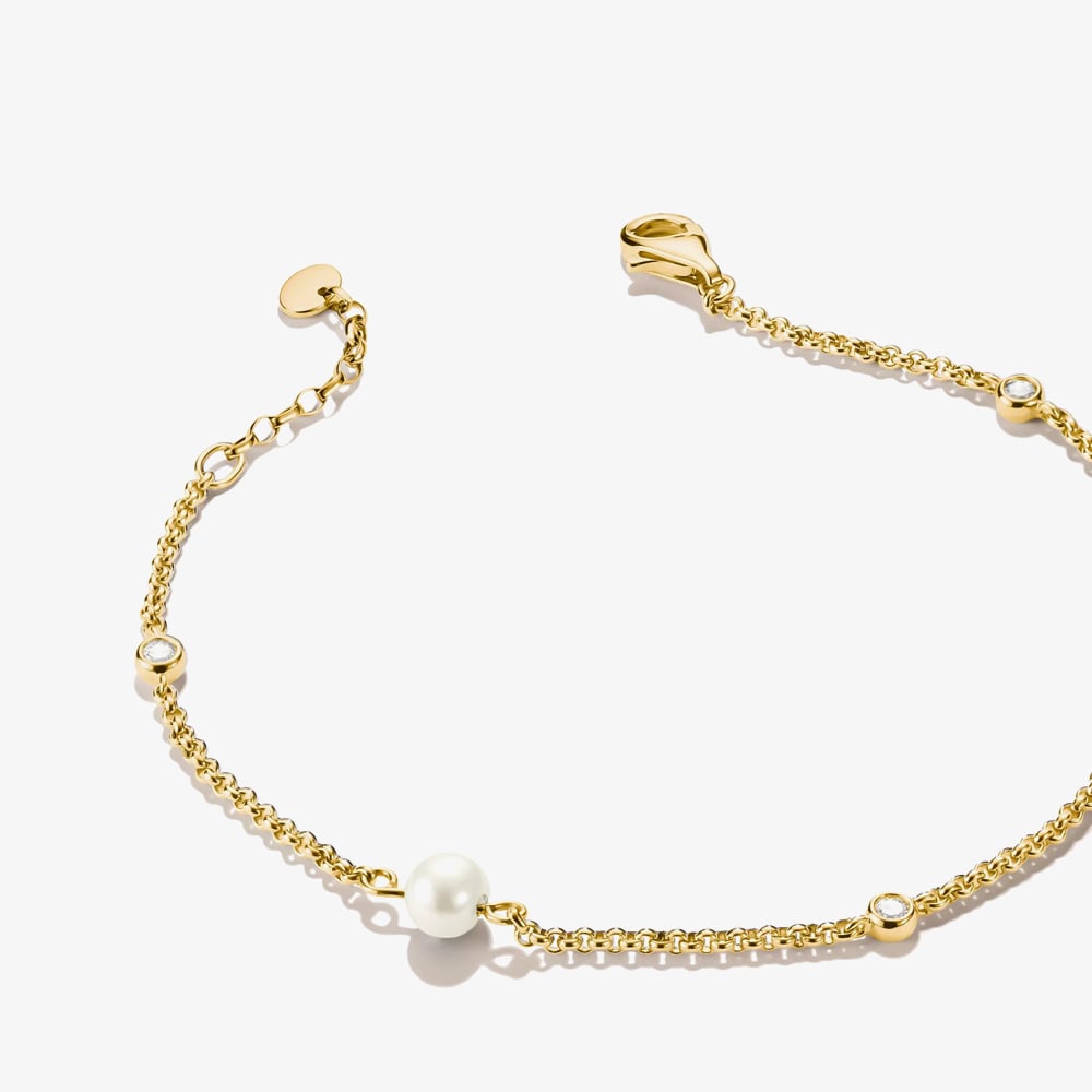 THOMAS SABO Classics 18ct Yellow Gold Plated Freshwater Pearl Bracelet A1989-M01-14
