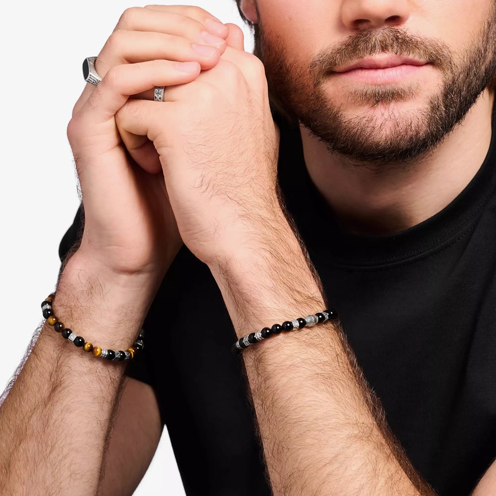 THOMAS SABO Blackened Sterling Silver Black Onyx Beaded Bracelet A2087-507-11