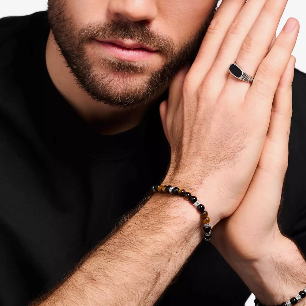 THOMAS SABO Blackened Sterling Silver Black Onyx & Tiger's Eye Beaded Bracelet A2087-507-7