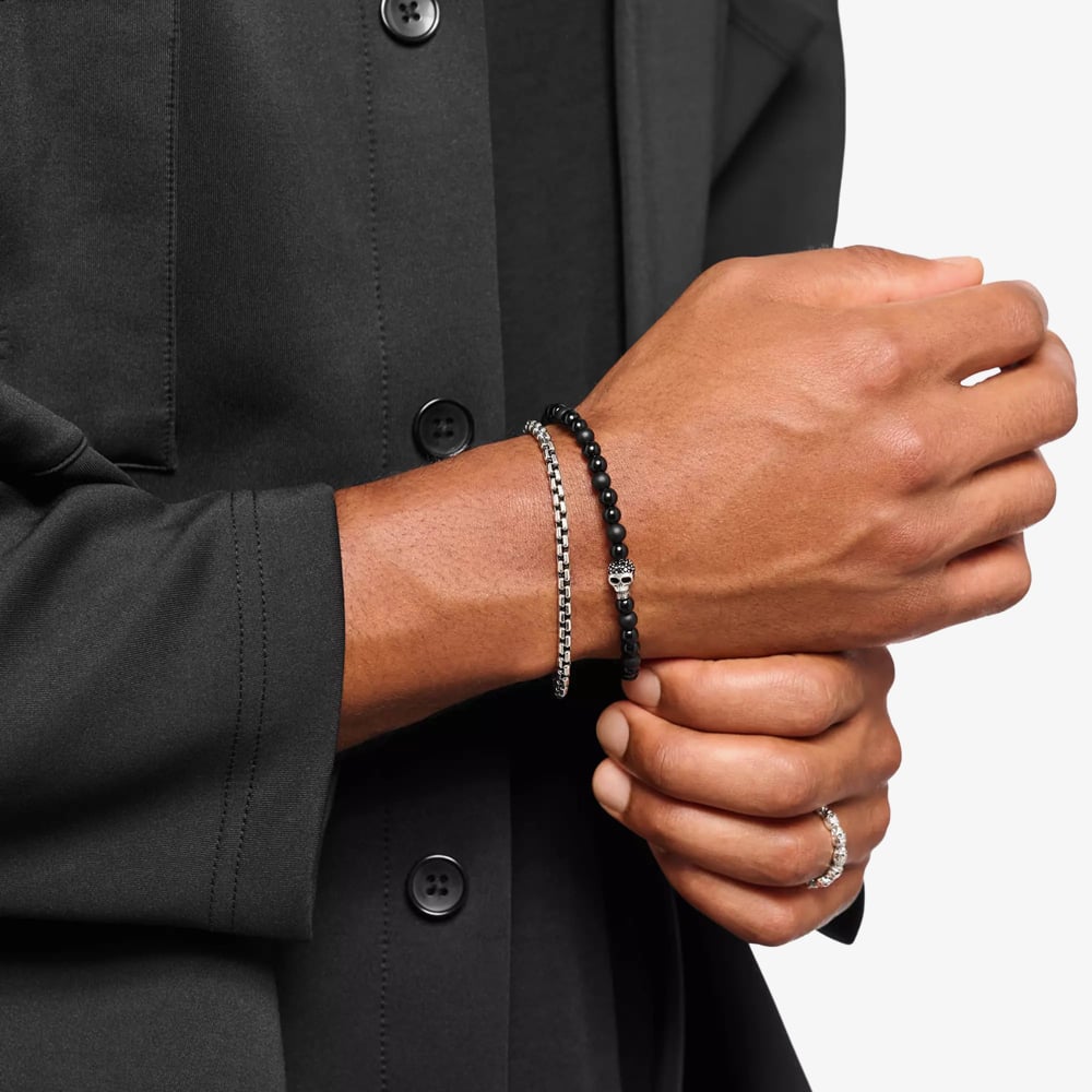 THOMAS SABO Talisman Blackened Sterling Silver & Obsidian Beaded Skull Bracelet A2185-705-11
