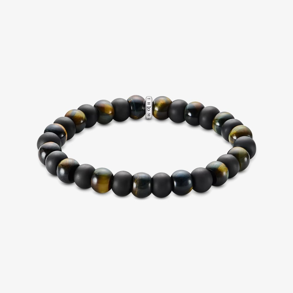 THOMAS SABO Blackened Sterling Silver Obsidian & Tiger's Eye Beaded Bracelet A2196-806-11-L19