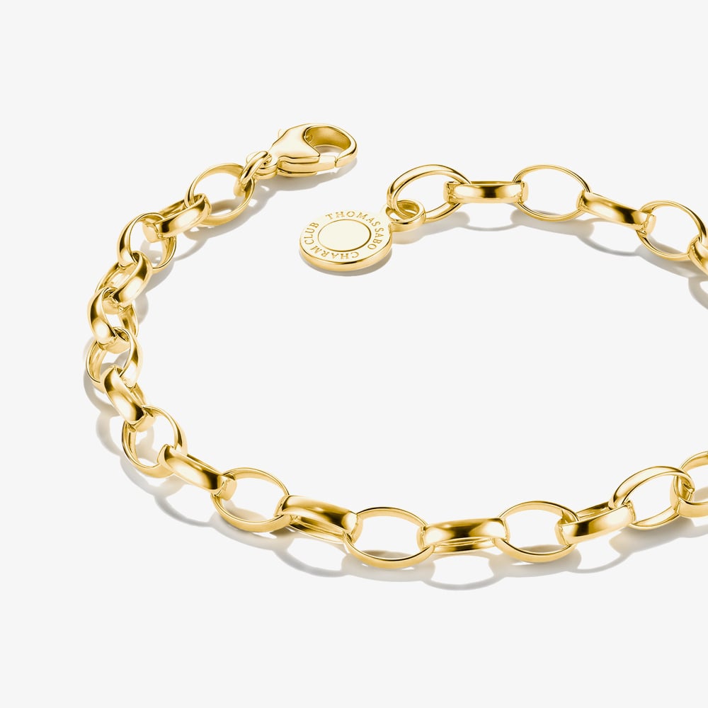THOMAS SABO Charm Club Original Yellow Gold Tone Plated Oval Link Charm Bracelet X0031-S02-39