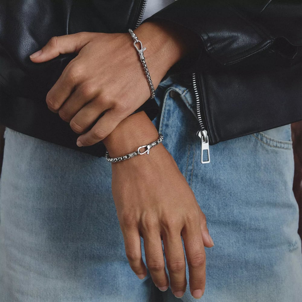 THOMAS SABO Rebel Steel 5.2mm Box Chain Bracelet A2248-S01-53