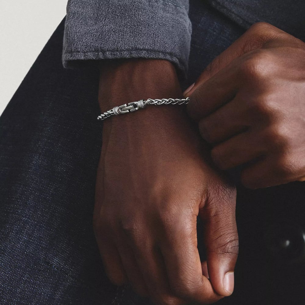 THOMAS SABO Rebel Steel 4.0mm Plaited Rope Chain Bracelet A2258-S01-53