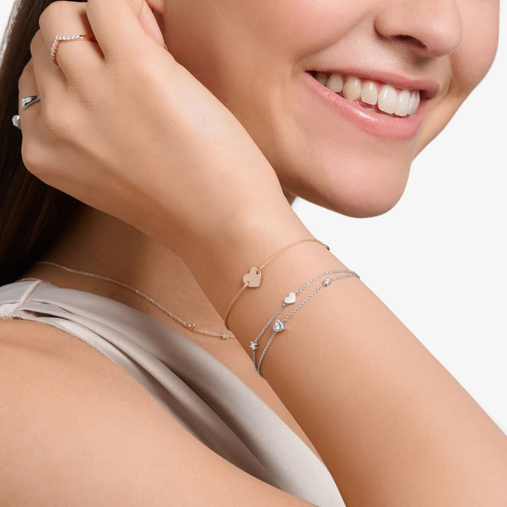 THOMAS SABO Ladies Silver Stone Set Heart Double Row Bracelet A2057-051-14-L19V