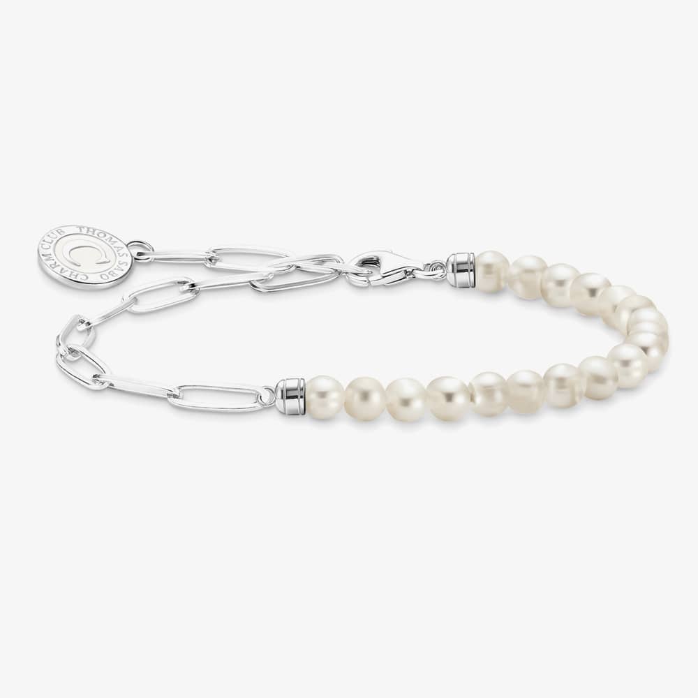Product photograph of Thomas Sabo Silver Freshwater Pearl 15cm Bead Charm Bracelet A2129-158-14-17 from The Jewel Hut