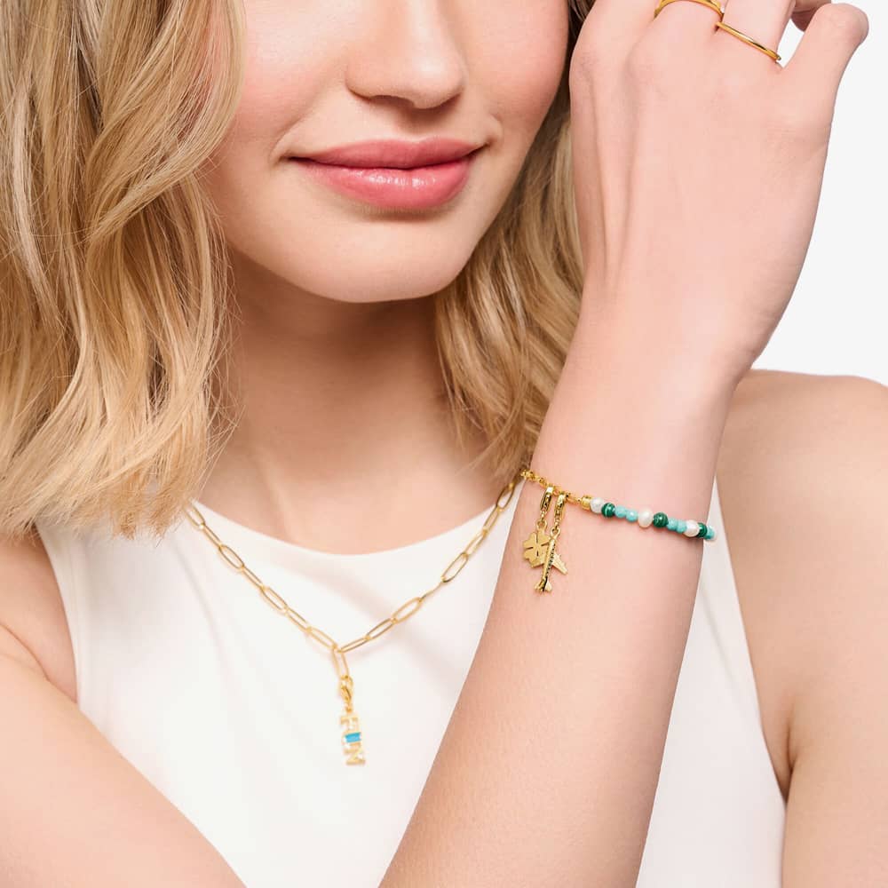 THOMAS SABO Gold Plated Multi-Stone Bead Charm Bracelet A2130-140-7