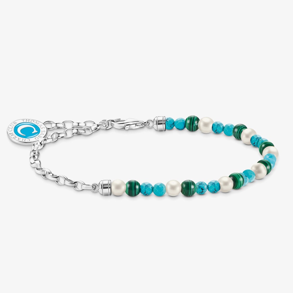 Product photograph of Thomas Sabo Silver 15cm Freshwater Pearl Amp Synthetic Stone Bracelet A2130-158-7-l15 from The Jewel Hut