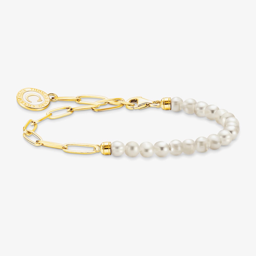 THOMAS SABO 19cm Gold Plated Oval Link & Freshwater Pearl Bracelet A2129-430-14-L19