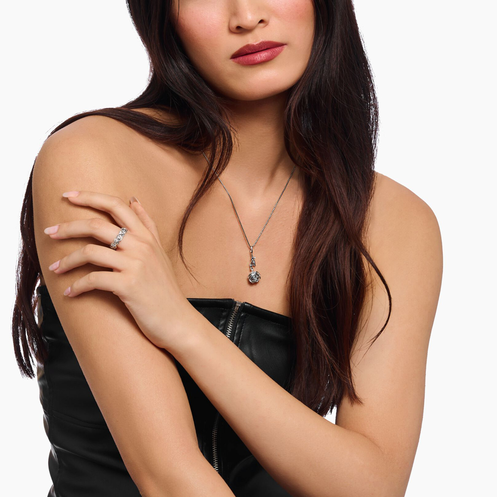 THOMAS SABO Midnight Rose Upside Down Rose & Leaf Pendant PE981-637-21