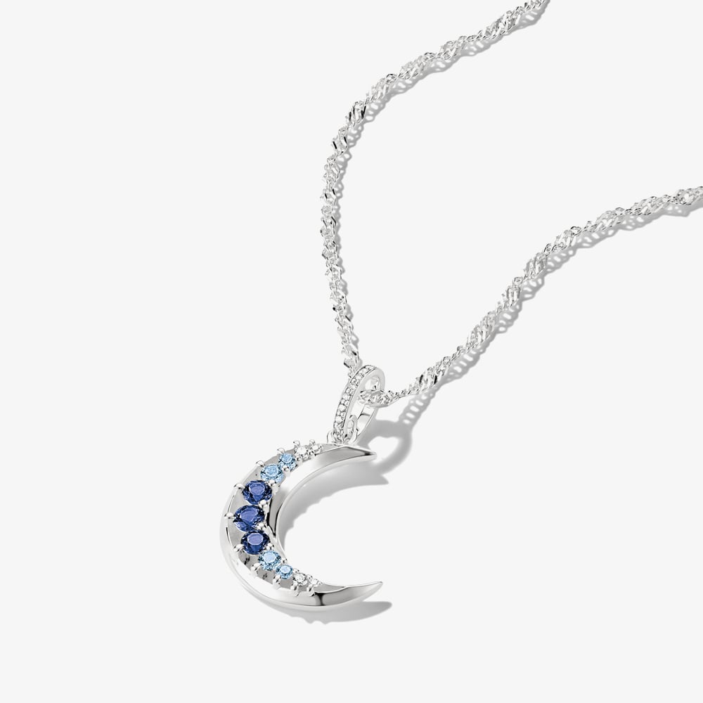 THOMAS SABO Sterling Silver & Blue Crystal Moon Pendant PE1020-166-1