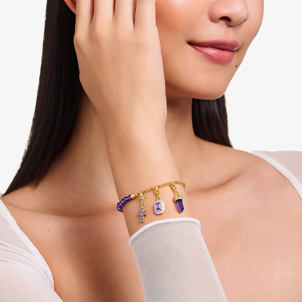 THOMAS SABO Gold Plated Violet Octagon Cold Enamel Charm 2034-565-13