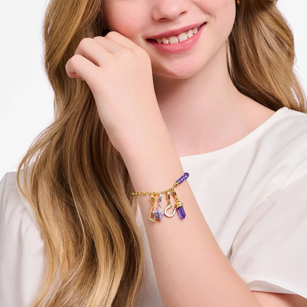 THOMAS SABO Gold Plated Purple Hexagon Amulet Charm 2048-973-13