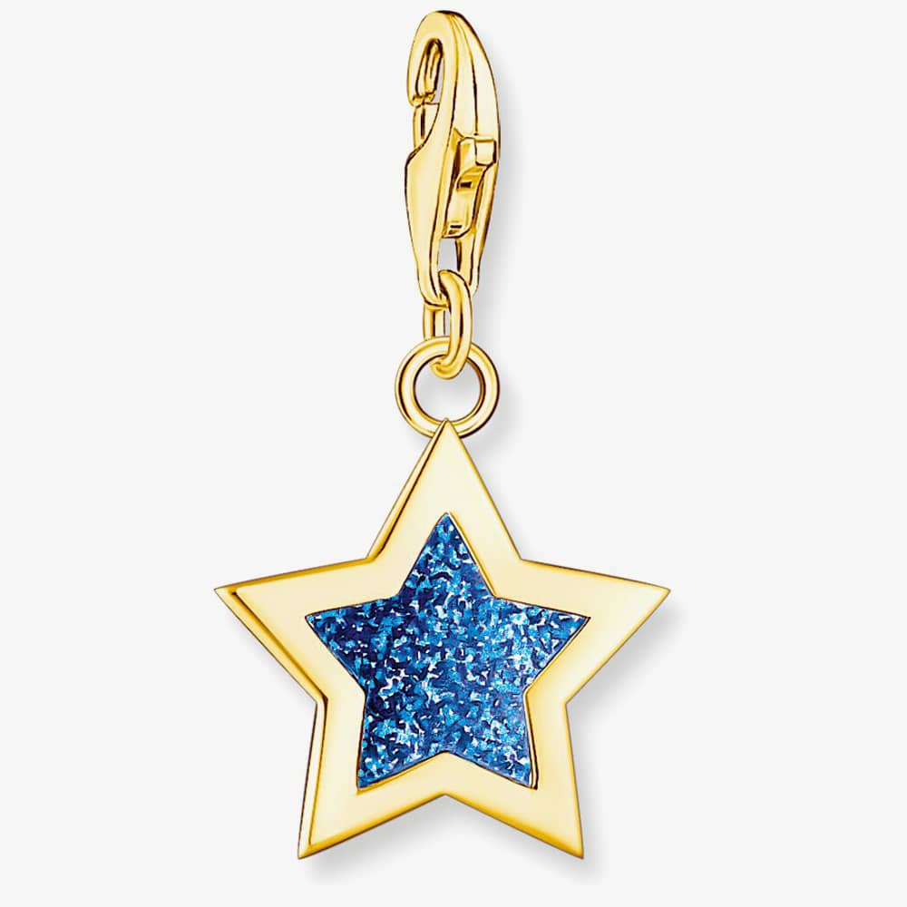 Product photograph of Thomas Sabo Gold Plated Blue Enamel Glitter Star Charm 2056-427-32 from The Jewel Hut