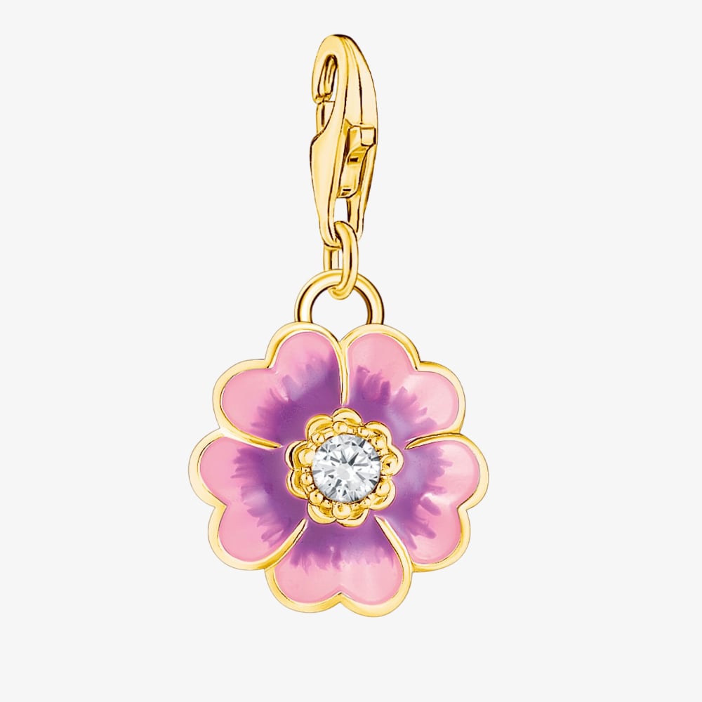 Product photograph of Thomas Sabo Ladies Gold Plated Violet Enamel Flower Charm 2208-565-7 from The Jewel Hut