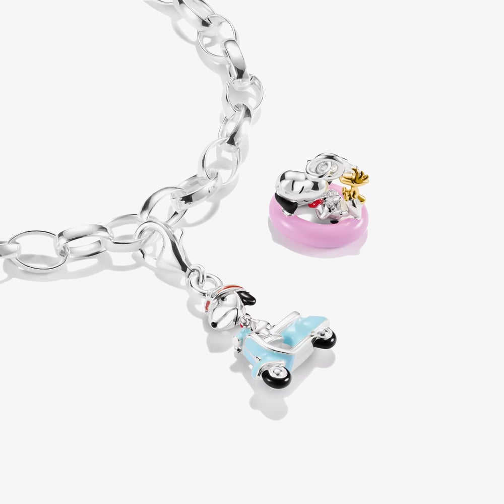 THOMAS SABO Clarm Club Silver & 18ct Gold Plated Peanuts Snoopy & Woodstock in Swim Ring Charm 2244-427-7