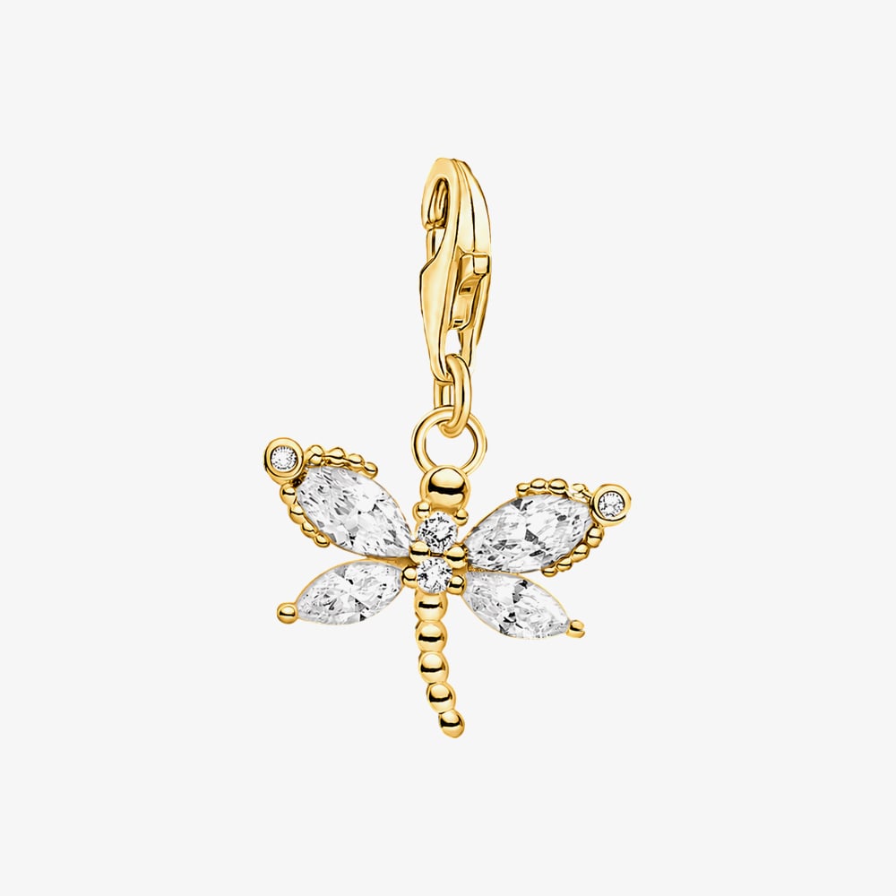 THOMAS SABO Charm Club 18ct Yellow Gold Plated Cubic Zirconia Dragonfly Pendant Charm 1872-M01-14