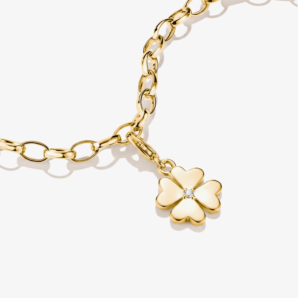 THOMAS SABO Charm Club 18ct Yellow Gold Plated Cubic Zirconia Clover Charm 2248-M01-14